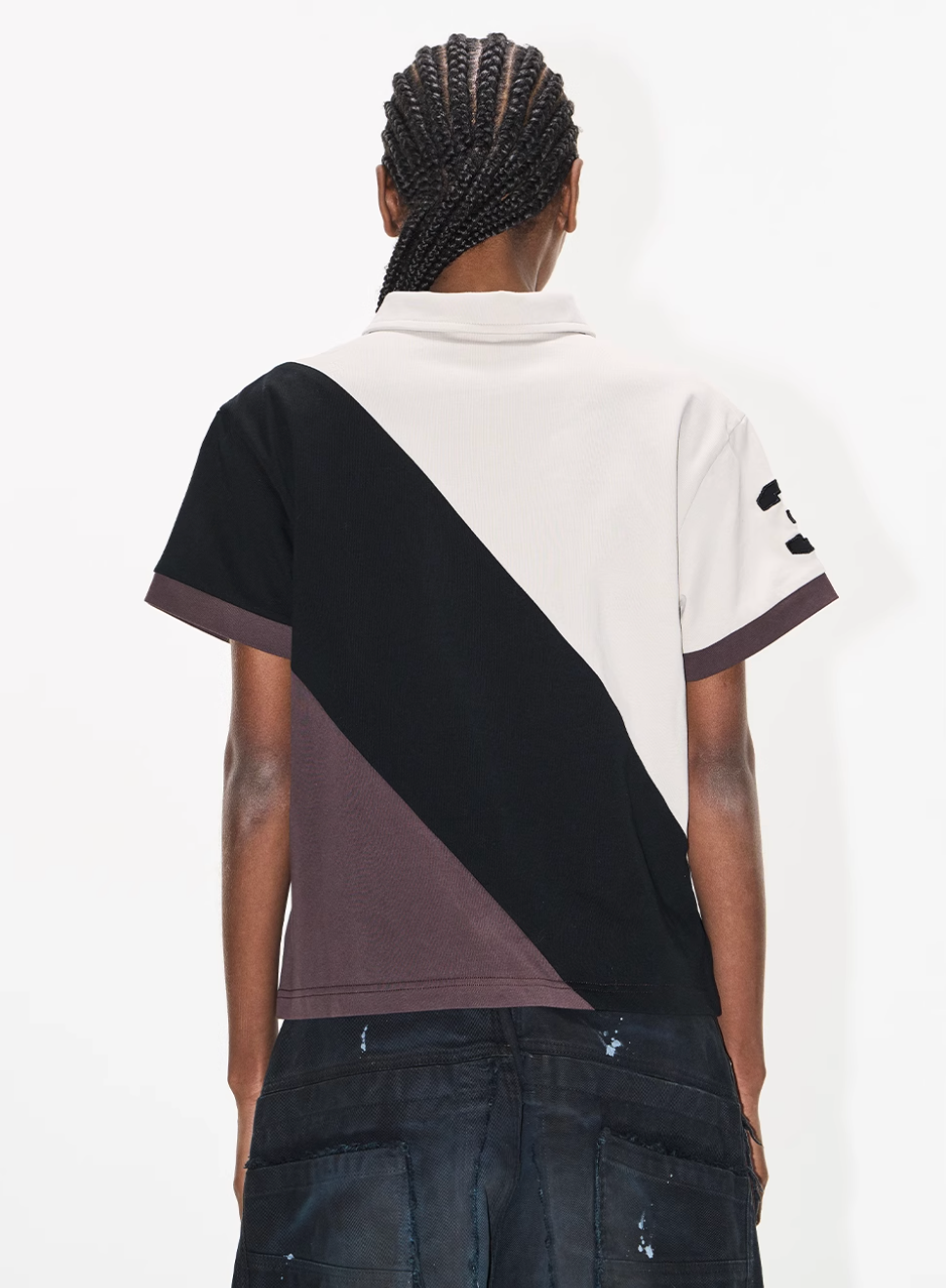 BLIND NO PLAN Three-Color Diagonal Patchwork Polo | Face 3 Face