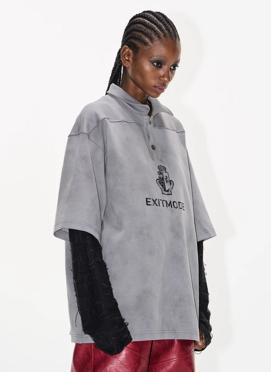 BLIND NO PLAN Cloud Shadow Distressed Dye Printed Polo | Face 3 Face