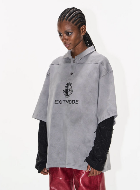 BLIND NO PLAN Cloud Shadow Distressed Dye Printed Polo | Face 3 Face