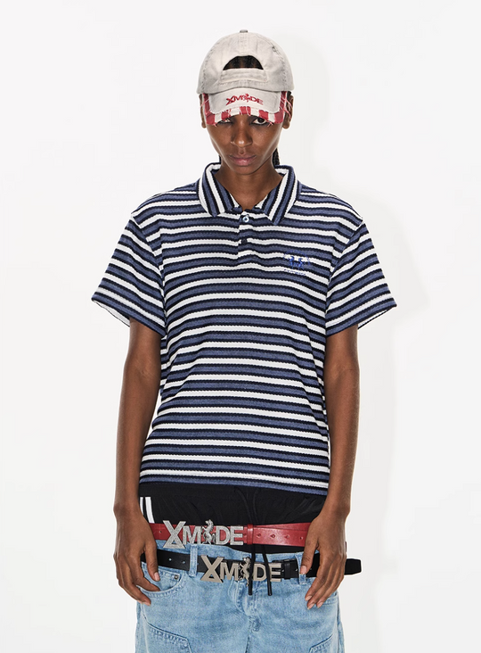 BLIND NO PLAN Striped Embroidered Polo | Face 3 Face