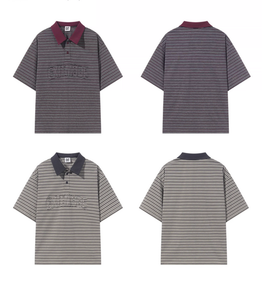 BLIND NO PLAN Striped Raw-Edge Patch Polo | Face 3 Face
