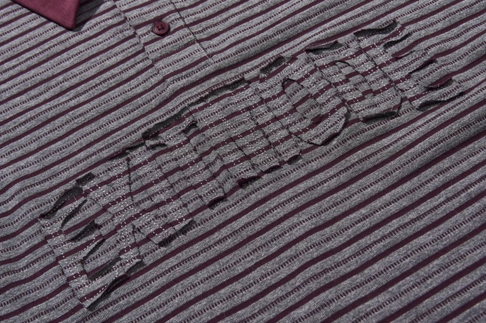 BLIND NO PLAN Striped Raw-Edge Patch Polo | Face 3 Face