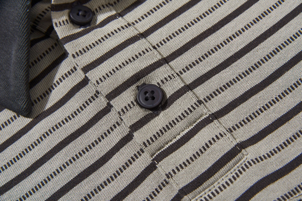 BLIND NO PLAN Striped Raw-Edge Patch Polo | Face 3 Face