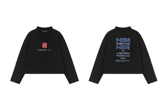 BLIND NO PLAN V-Neck Washed Print Long Sleeve Tee | Face 3 Face