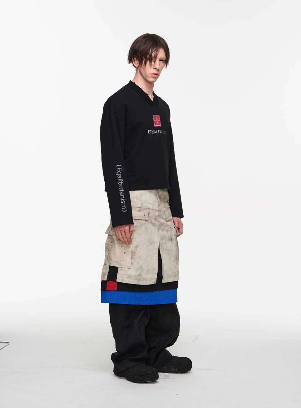 BLIND NO PLAN V-Neck Washed Print Long Sleeve Tee | Face 3 Face