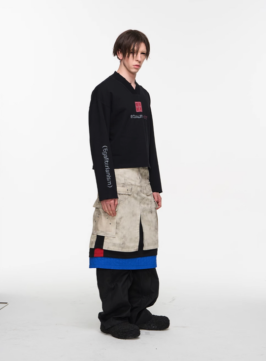 BLIND NO PLAN V-Neck Washed Print Long Sleeve Tee | Face 3 Face