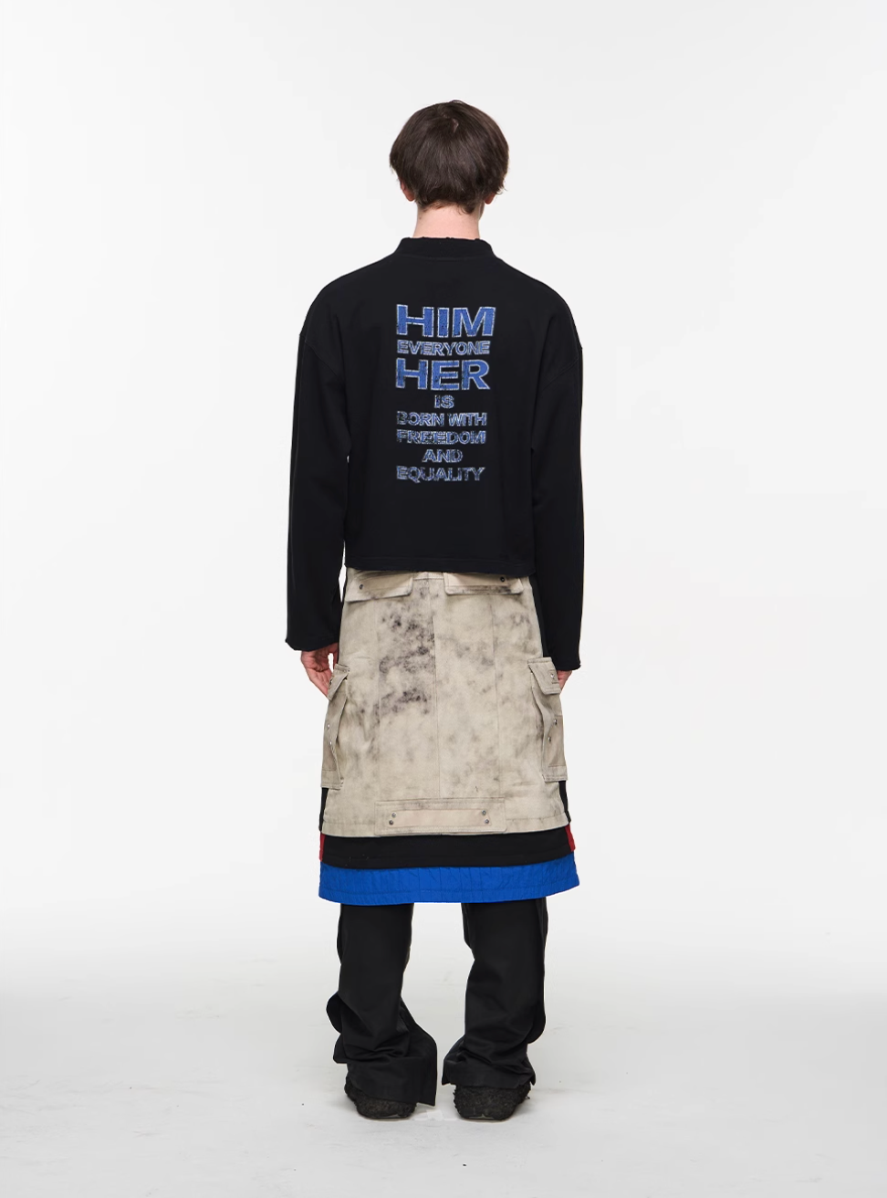 BLIND NO PLAN V-Neck Washed Print Long Sleeve Tee | Face 3 Face