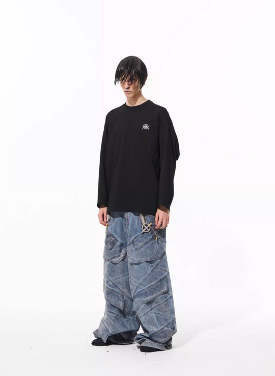 BLIND NO PLAN Logo Embroidered Inverted Sleeve Long Sleeve Tee | Face 3 Face