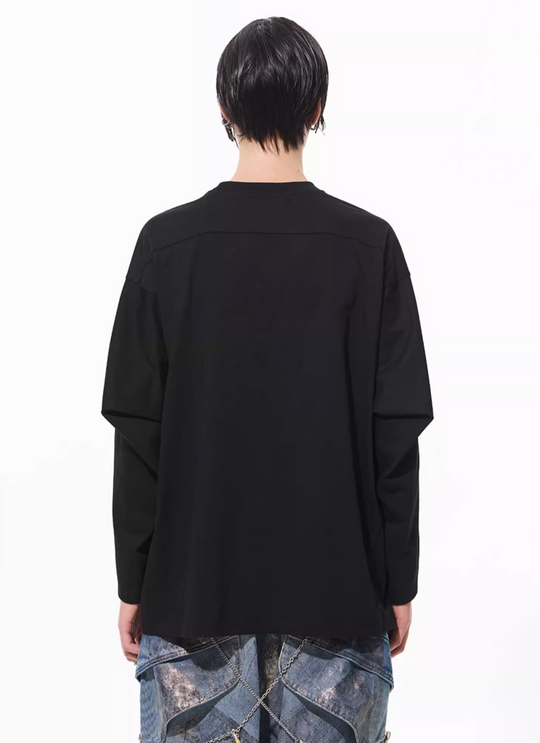 BLIND NO PLAN Logo Embroidered Inverted Sleeve Long Sleeve Tee | Face 3 Face