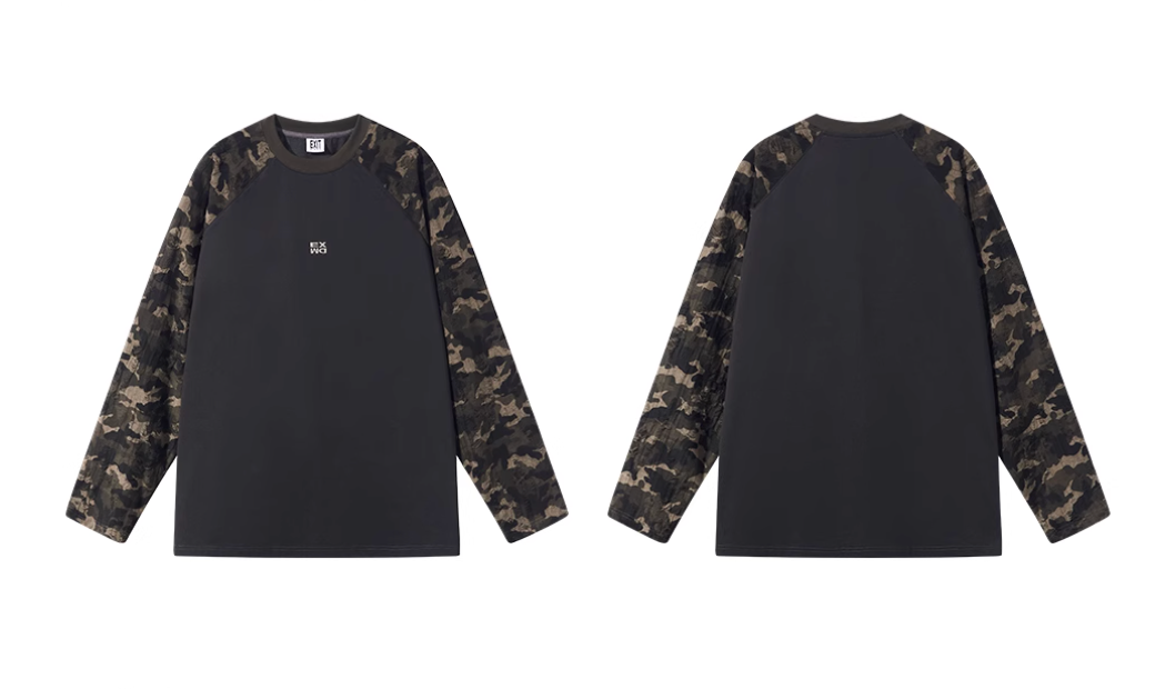 BLIND NO PLAN Camouflage Contrast Embroidered Raglan Long Sleeve Tee | Face 3 Face