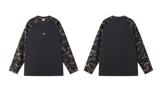 BLIND NO PLAN Camouflage Contrast Embroidered Raglan Long Sleeve Tee | Face 3 Face