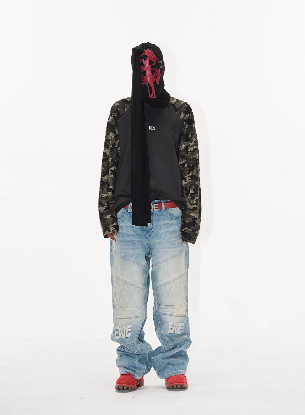 BLIND NO PLAN Camouflage Contrast Embroidered Raglan Long Sleeve Tee | Face 3 Face