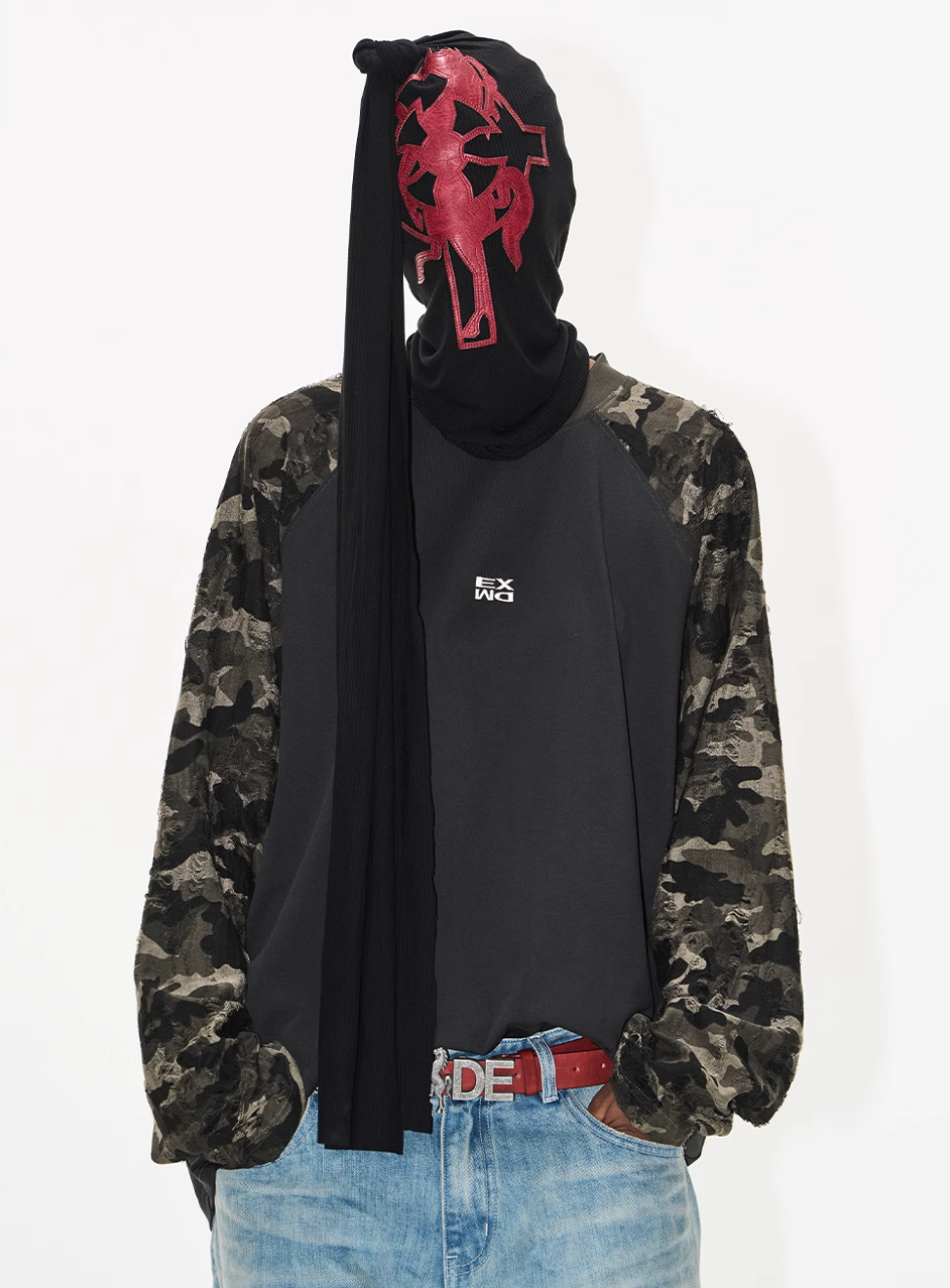 BLIND NO PLAN Camouflage Contrast Embroidered Raglan Long Sleeve Tee | Face 3 Face