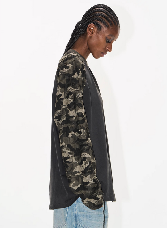 BLIND NO PLAN Camouflage Contrast Embroidered Raglan Long Sleeve Tee | Face 3 Face