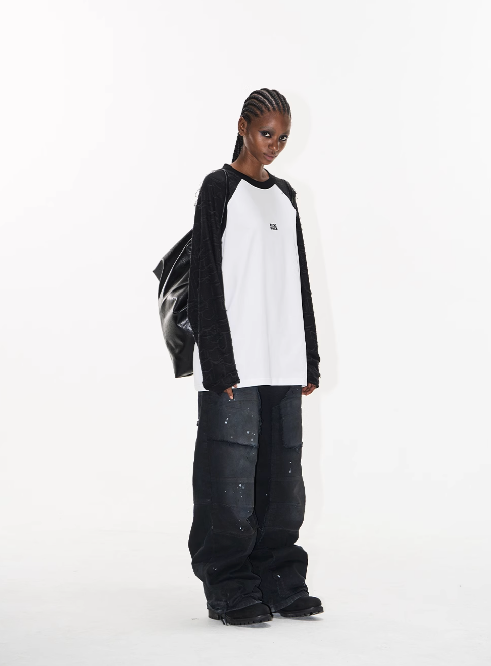 BLIND NO PLAN Contrast Color Embroidered Raglan Long Sleeve Tee | Face 3 Face