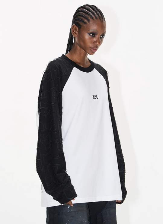BLIND NO PLAN Contrast Color Embroidered Raglan Long Sleeve Tee | Face 3 Face