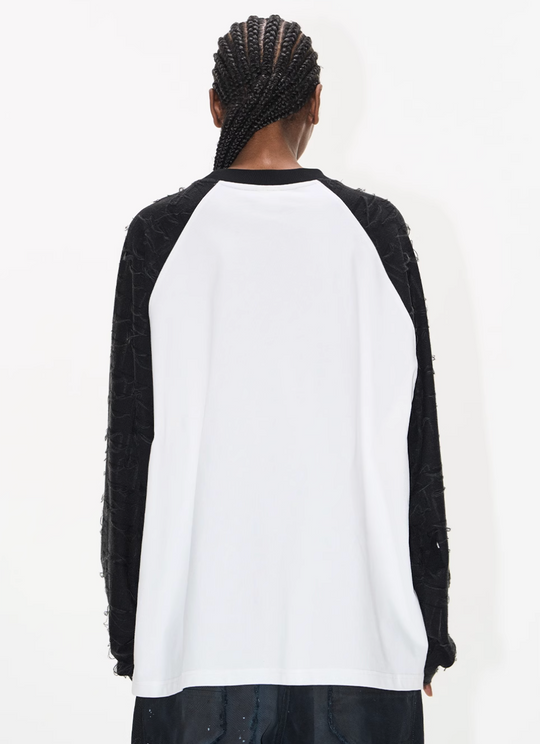 BLIND NO PLAN Contrast Color Embroidered Raglan Long Sleeve Tee | Face 3 Face