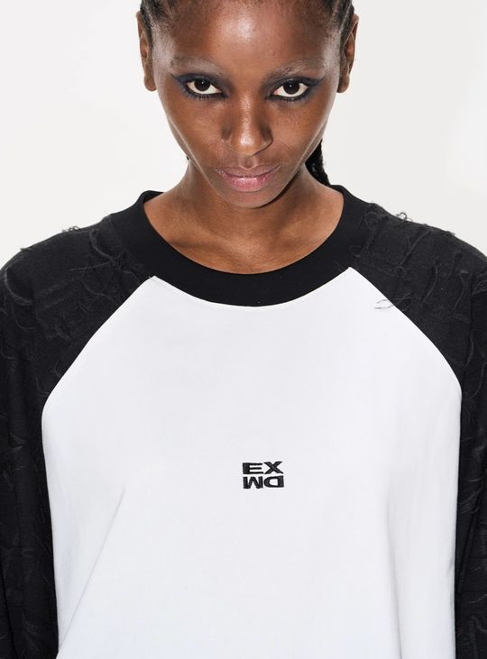 BLIND NO PLAN Contrast Color Embroidered Raglan Long Sleeve Tee | Face 3 Face