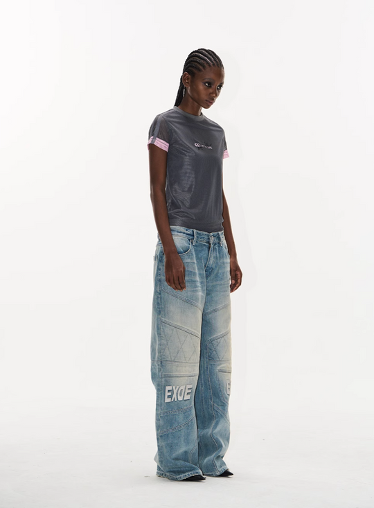 BLIND NO PLAN Contrast-Color Mesh Sports Slim-Fit Tee | Face 3 Face