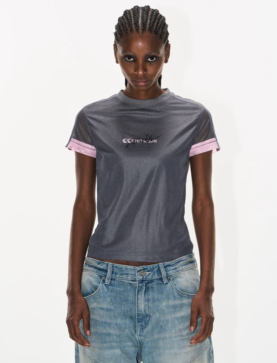 BLIND NO PLAN Contrast-Color Mesh Sports Slim-Fit Tee | Face 3 Face