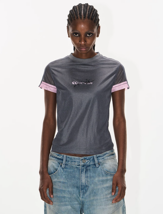 BLIND NO PLAN Contrast-Color Mesh Sports Slim-Fit Tee | Face 3 Face