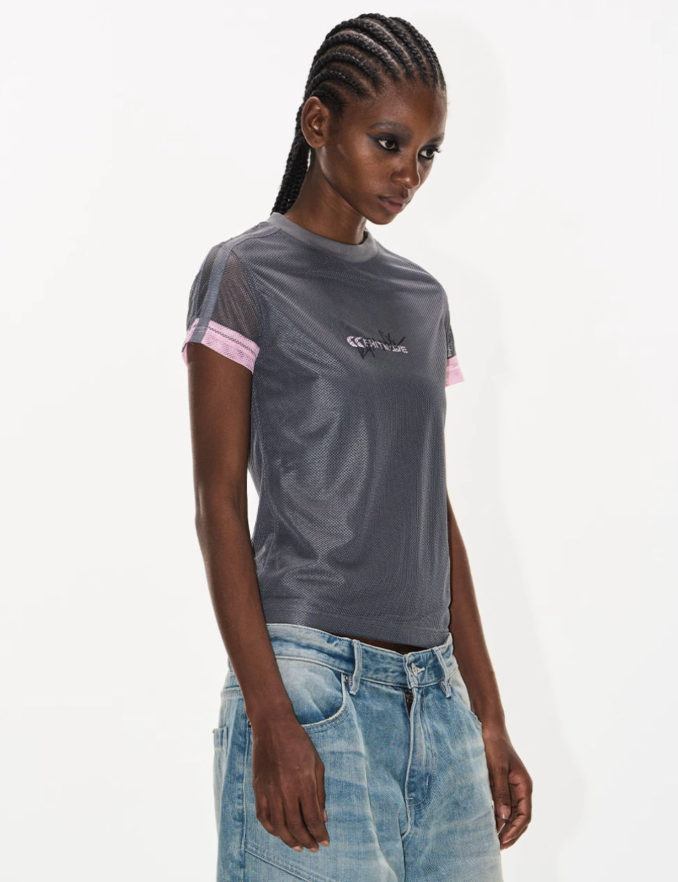 BLIND NO PLAN Contrast-Color Mesh Sports Slim-Fit Tee | Face 3 Face