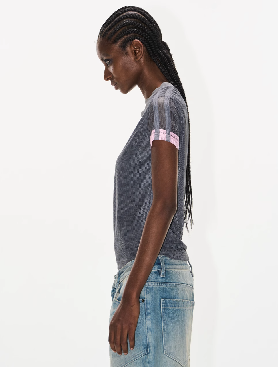 BLIND NO PLAN Contrast-Color Mesh Sports Slim-Fit Tee | Face 3 Face