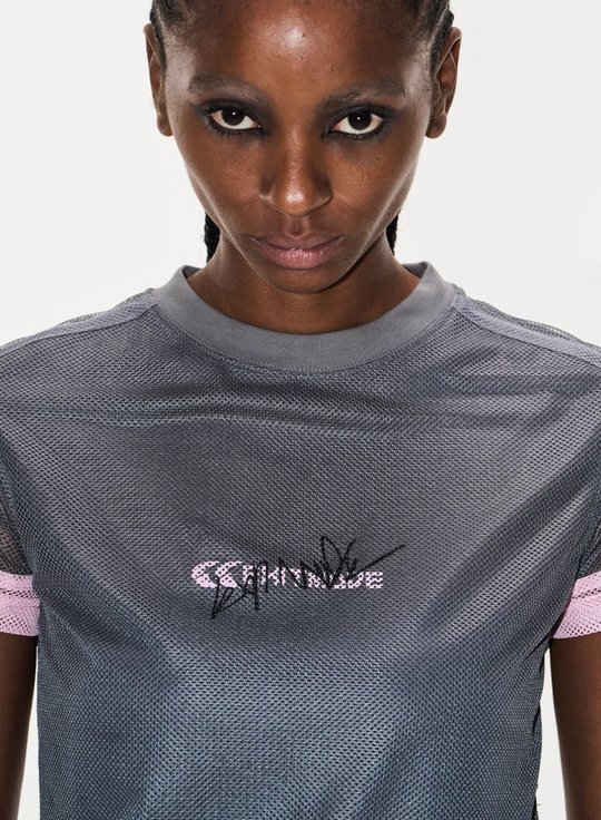 BLIND NO PLAN Contrast-Color Mesh Sports Slim-Fit Tee | Face 3 Face