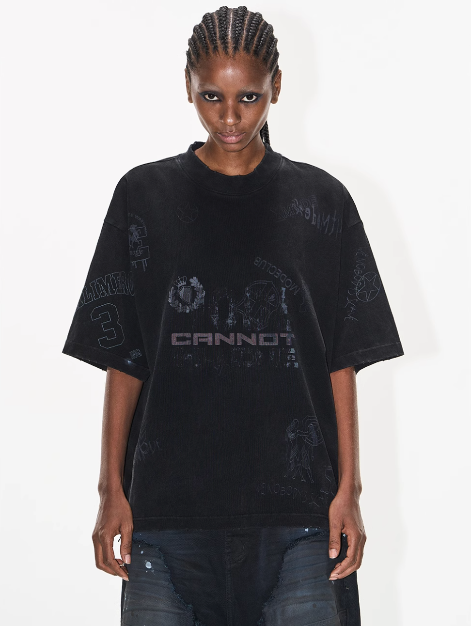 BLIND NO PLAN Washed Vintage Graffiti Multi-Print Tee | Face 3 Face