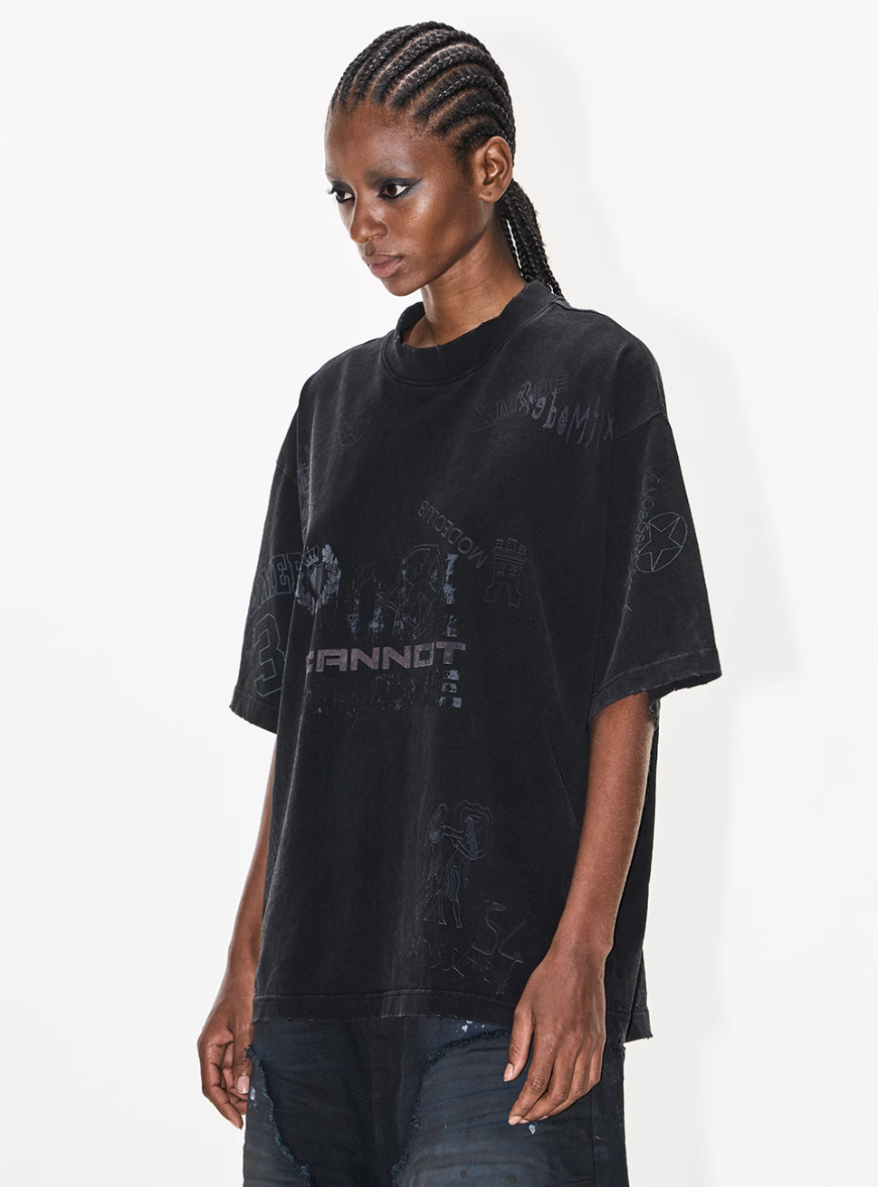 BLIND NO PLAN Washed Vintage Graffiti Multi-Print Tee | Face 3 Face