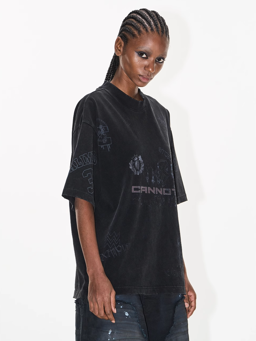 BLIND NO PLAN Washed Vintage Graffiti Multi-Print Tee | Face 3 Face