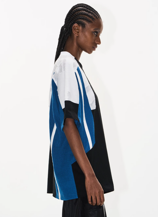 BLIND NO PLAN Colorblocked Textured Embroidery Tee | Face 3 Face