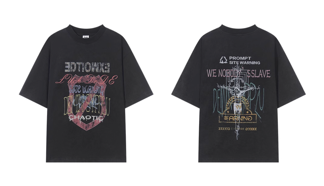 BLIND NO PLAN Washed and Aged Overlapping Print Tee | Face 3 Face