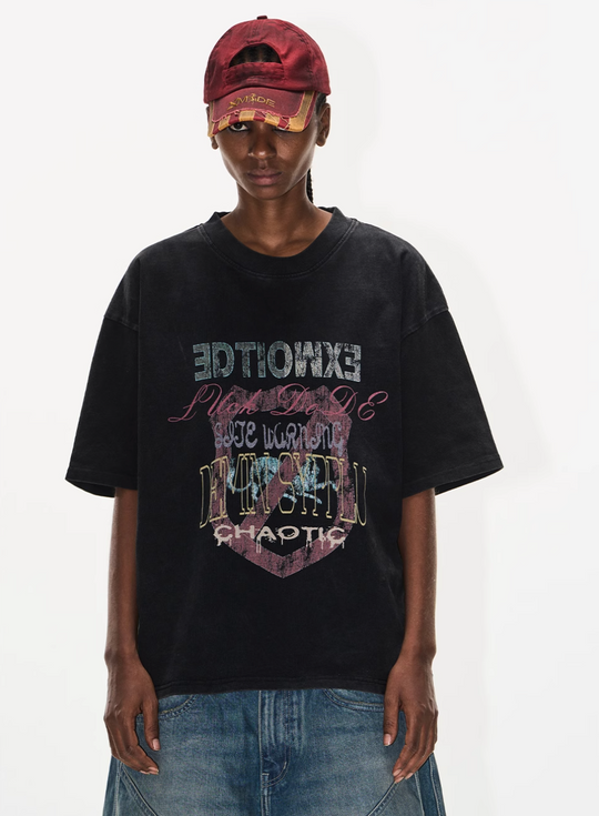 BLIND NO PLAN Washed and Aged Overlapping Print Tee | Face 3 Face