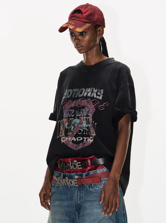 BLIND NO PLAN Washed and Aged Overlapping Print Tee | Face 3 Face