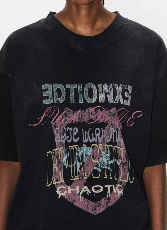 BLIND NO PLAN Washed and Aged Overlapping Print Tee | Face 3 Face