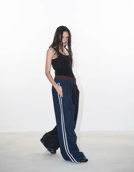 BLIND NO PLAN Double Waistband Layer 3D Pleated Sweatpants | Face 3 Face