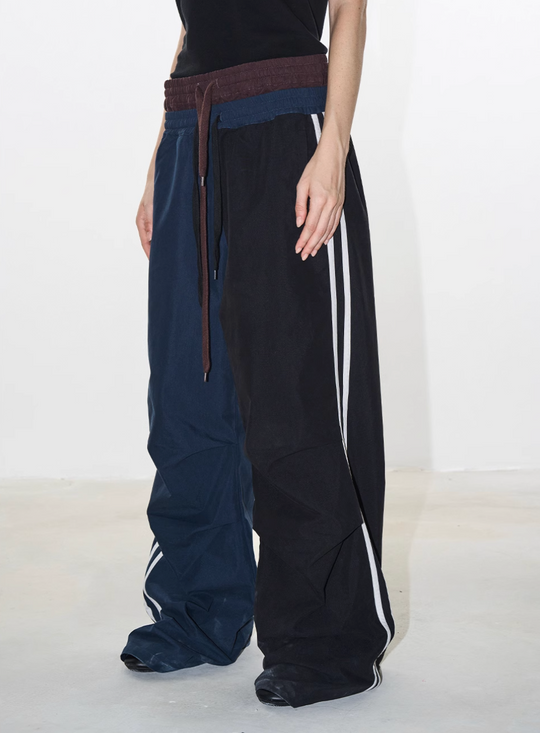 BLIND NO PLAN Double Waistband Layer 3D Pleated Sweatpants | Face 3 Face