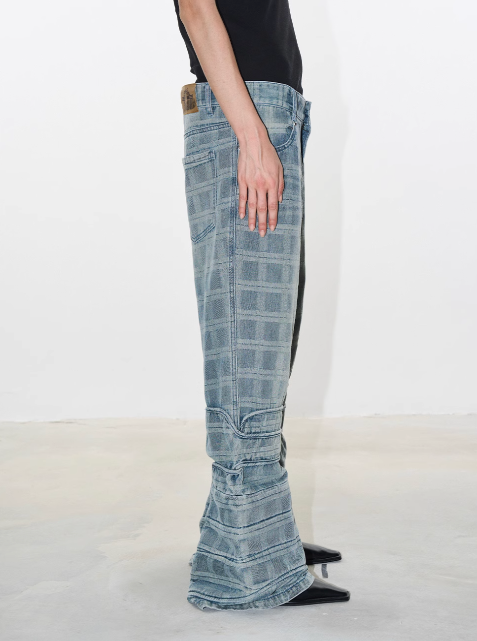 BLIND NO PLAN Plaid Patchwork Bootcut Washed Jeans | Face 3 Face