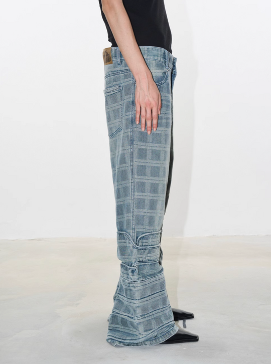 BLIND NO PLAN Plaid Patchwork Bootcut Washed Jeans | Face 3 Face