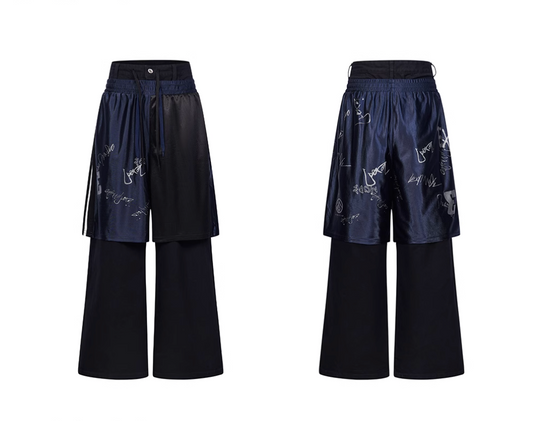 BLIND NO PLAN Graffiti Print Sport Double-layer Pants | Face 3 Face