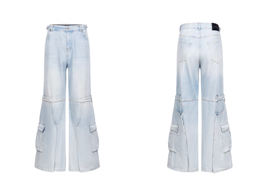 BLIND NO PLAN Reconstructed Work Pockets Washed Jeans | Face 3 Face