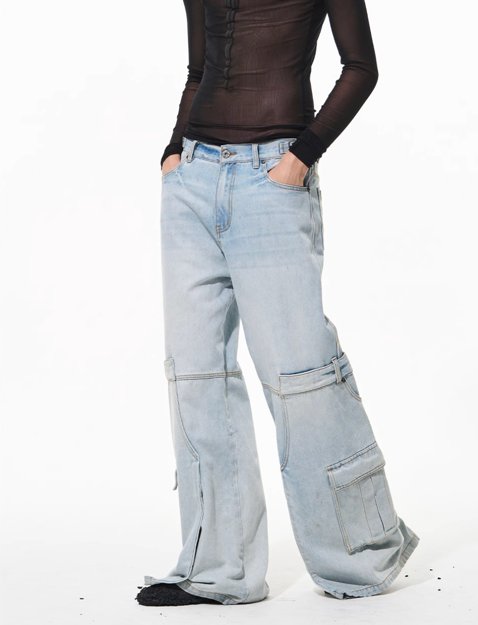 BLIND NO PLAN Reconstructed Work Pockets Washed Jeans | Face 3 Face