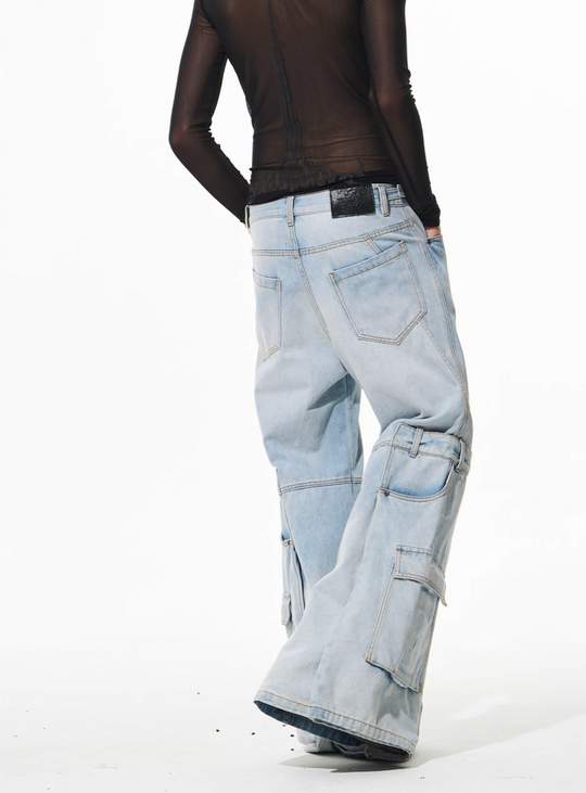 BLIND NO PLAN Reconstructed Work Pockets Washed Jeans | Face 3 Face