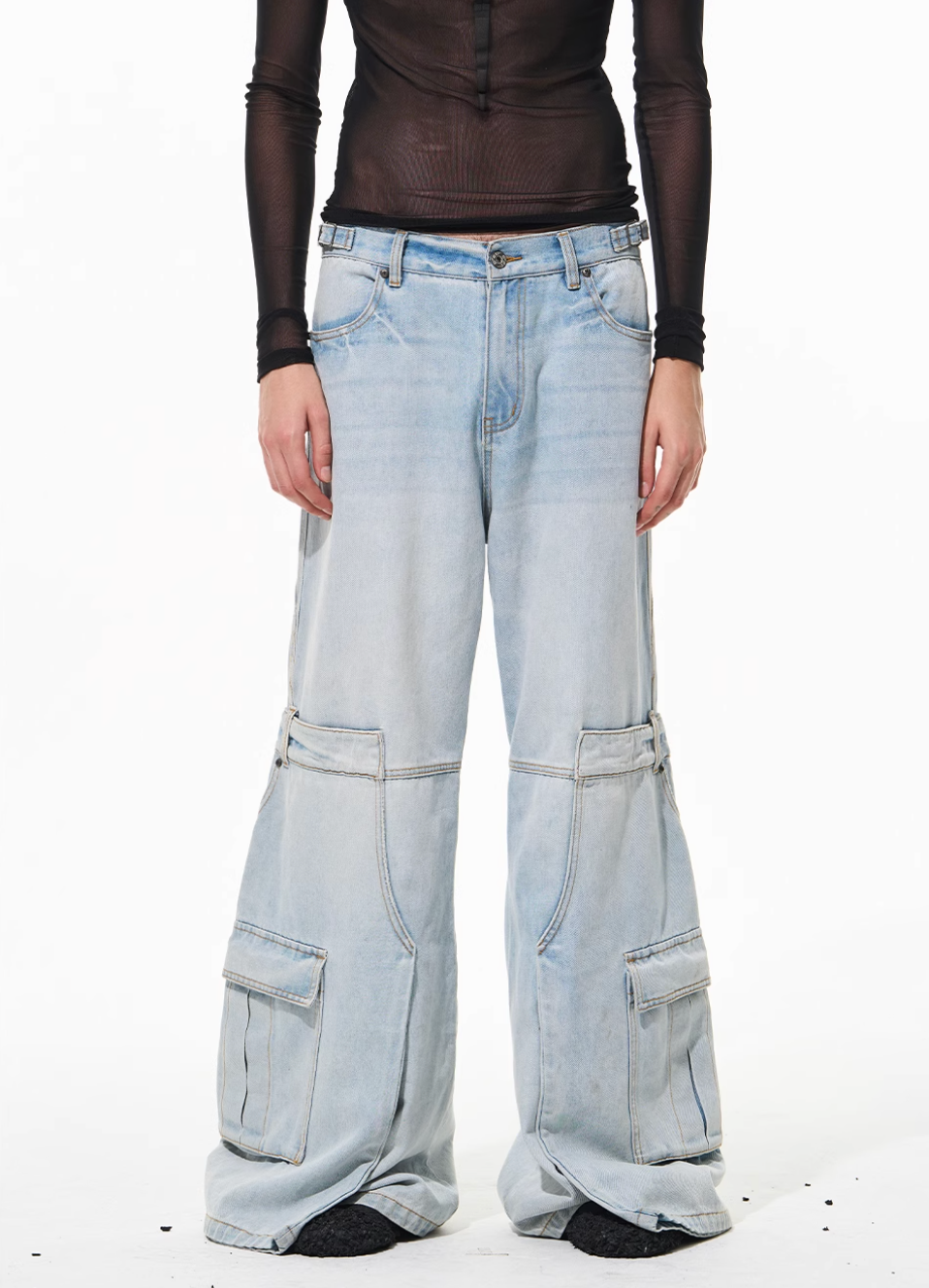 BLIND NO PLAN Reconstructed Work Pockets Washed Jeans | Face 3 Face