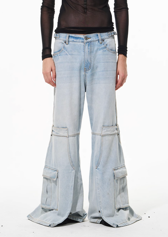 BLIND NO PLAN Reconstructed Work Pockets Washed Jeans | Face 3 Face