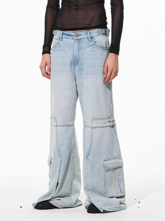 BLIND NO PLAN Reconstructed Work Pockets Washed Jeans | Face 3 Face