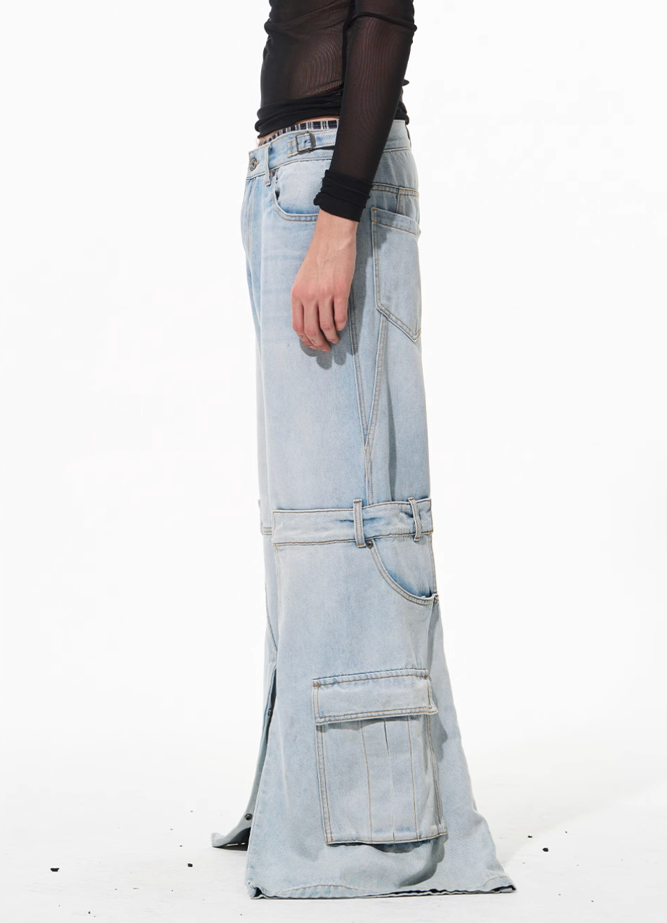 BLIND NO PLAN Reconstructed Work Pockets Washed Jeans | Face 3 Face