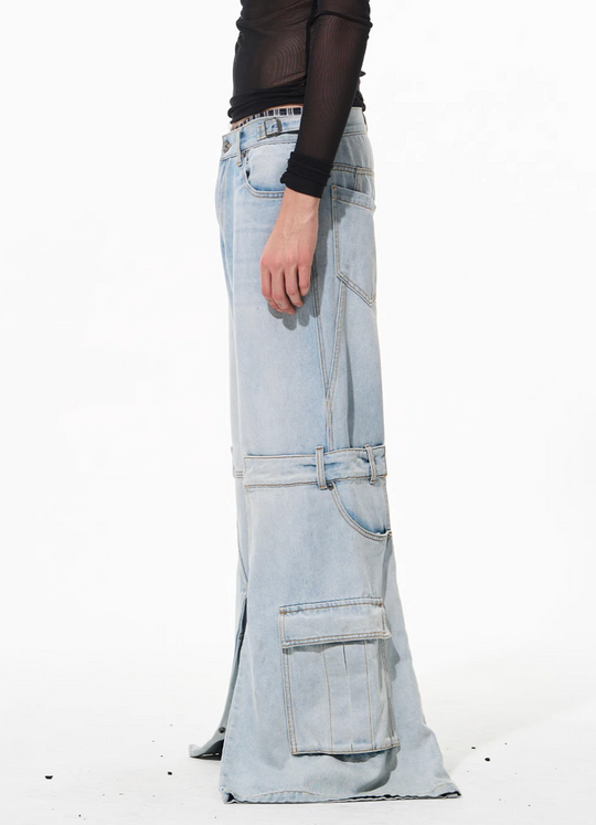 BLIND NO PLAN Reconstructed Work Pockets Washed Jeans | Face 3 Face