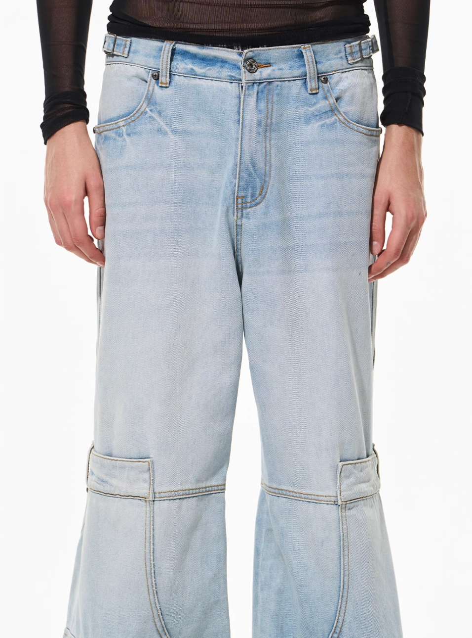 BLIND NO PLAN Reconstructed Work Pockets Washed Jeans | Face 3 Face